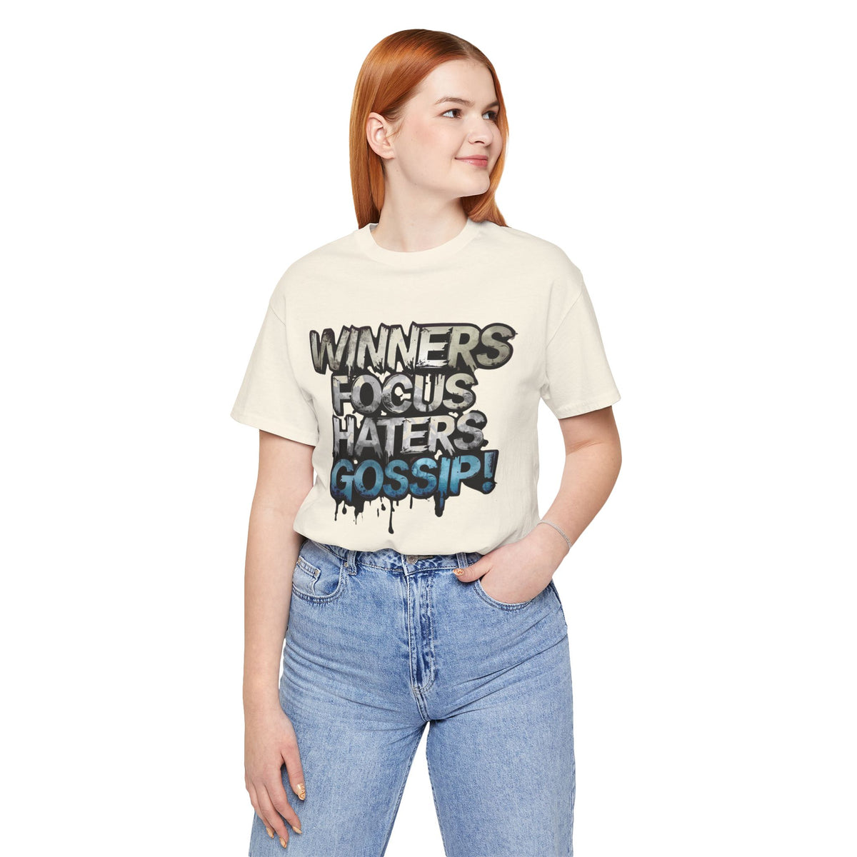 Winners Focus Haters Gossip - Motivational T-Shirt - Bold Graphic Tee - Unisex XS-4XL