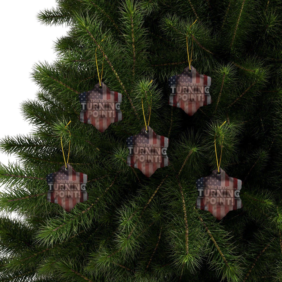 Patriotic Ceramic Ornaments - Charlie Kirk Inspired - This Is The Turning Point! - American Flag Backdrop