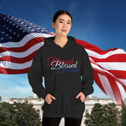 Blessed Hoodie - Patriotic Red White Blue - Unisex Pullover - Front & Back Print - S-5XL