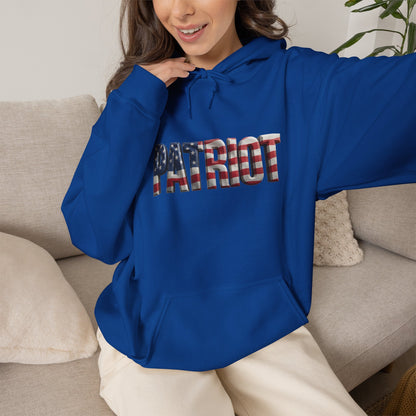 Patriot Flag Hoodie - American Flag Fill 'PATRIOT' Graphic Sweatshirt | Unisex Everyday Hoodie