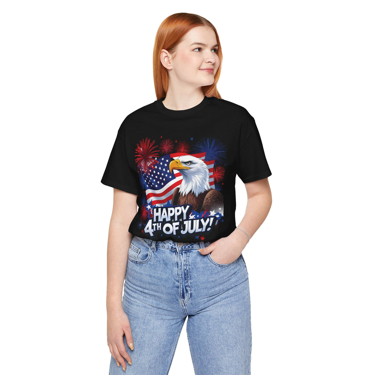 Happy 4th of July Graphic T-Shirt - Patriotic Bald Eagle - American Flag Tee - XS-4XL