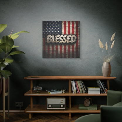 Blessed Vintage American Flag Canvas Wall Art - Patriotic Home Decor