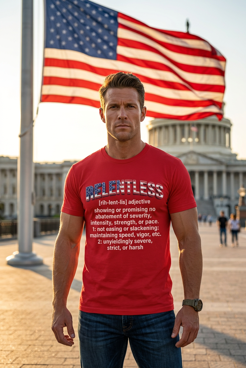 Patriot Fit Life Relentless Definition T-Shirt - American Flag Lettering | Unisex XS-4XL