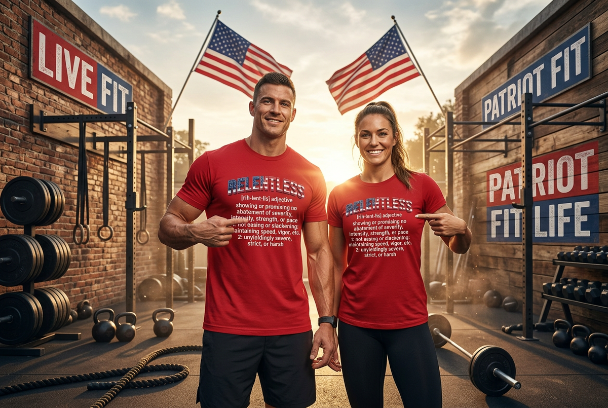 Patriot Fit Life Relentless Definition T-Shirt - American Flag Lettering | Unisex XS-4XL