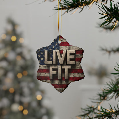 Stunning Patriotic Ceramic Ornaments - Live Fit - Vintage American Flag Backdrop - Decorative Holiday Decor (Various Packs 1-10) - Same Design Both Sides - Fitness
