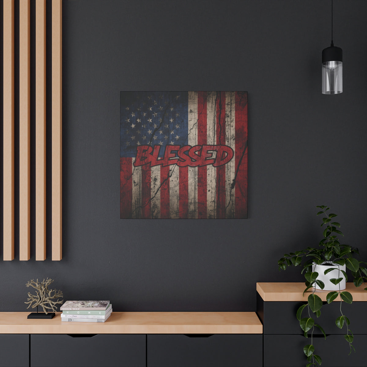 Blessed Canvas Wall Art - Vintage American Flag - Gallery Wrapped - Patriotic Americana Decor - Rustic Flag Art - 35 Sizes