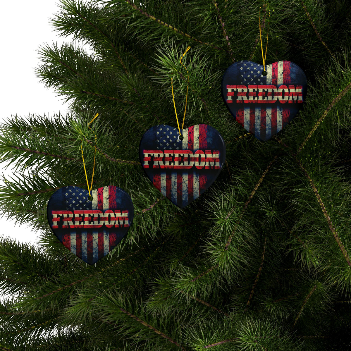 Patriotic Ornaments - Freedom American Flag Design - Red White & Blue - Same Design Both Sides