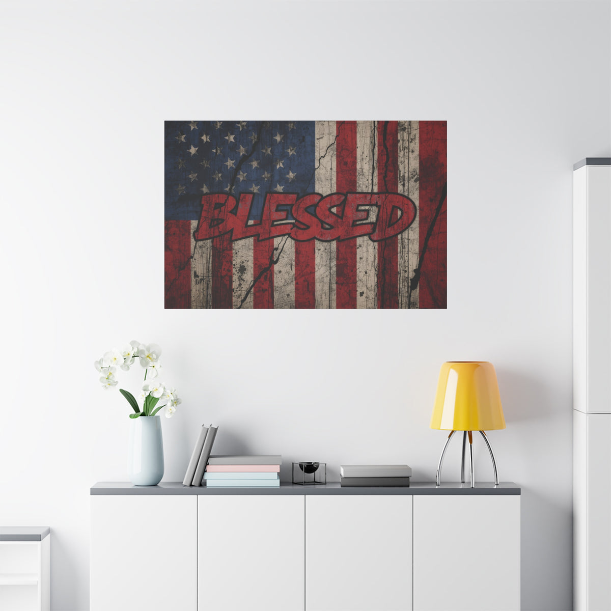 Blessed Canvas Wall Art - Vintage American Flag - Gallery Wrapped - Patriotic Americana Decor - Rustic Flag Art - 35 Sizes