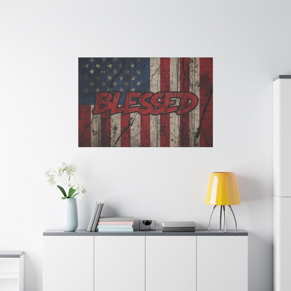 Blessed Canvas Wall Art - Vintage American Flag - Gallery Wrapped - Patriotic Americana Decor - Rustic Flag Art - 35 Sizes