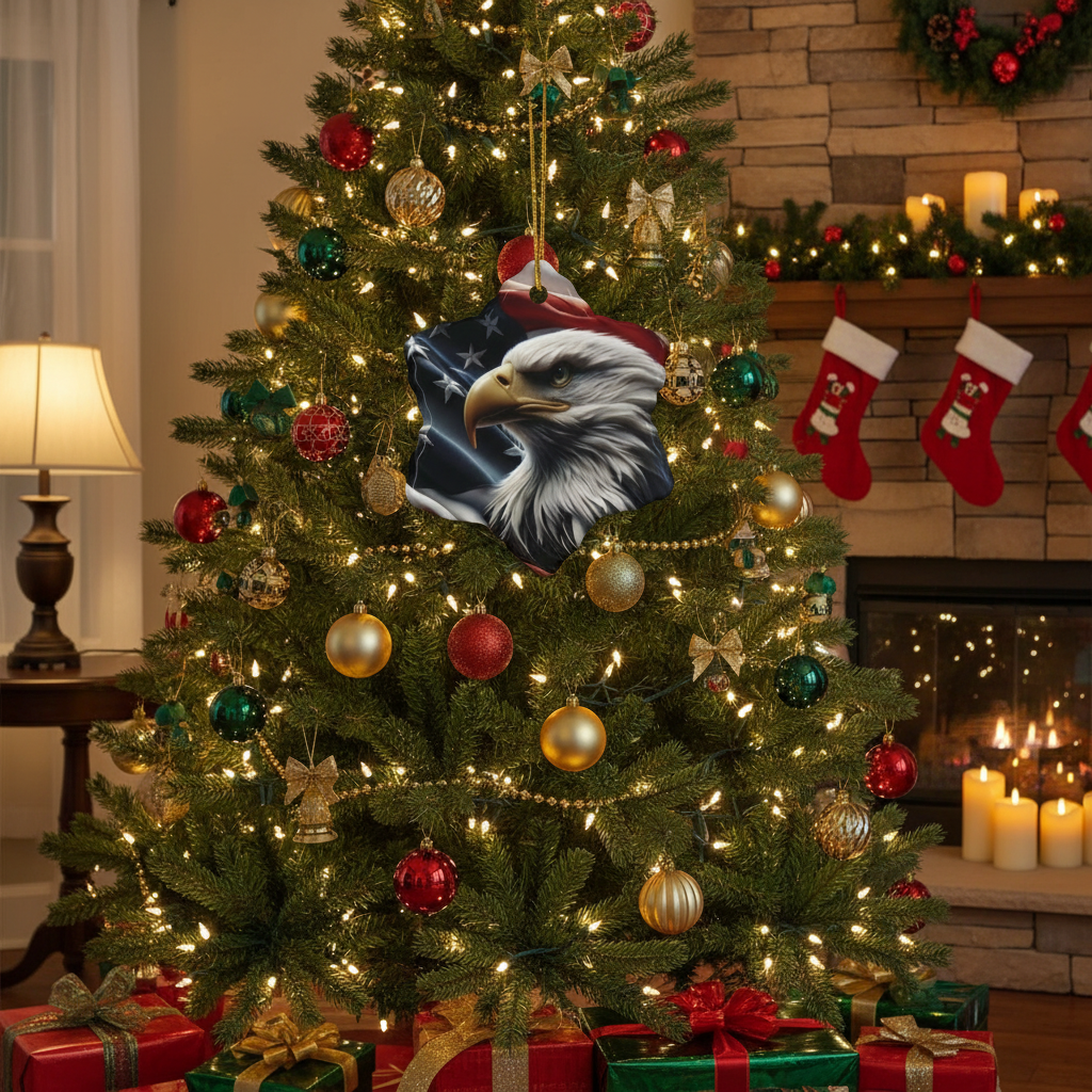 Patriotic Eagle Ornaments - American Flag Backdrop - 2 Sided Same Pic -