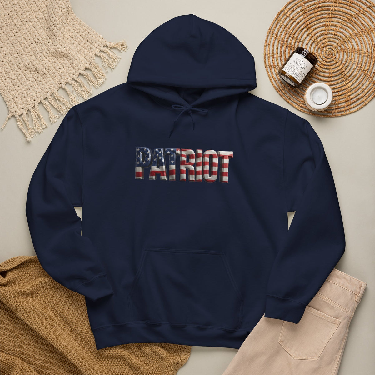 Patriot Flag Hoodie - American Flag Fill 'PATRIOT' Graphic Sweatshirt | Unisex Everyday Hoodie