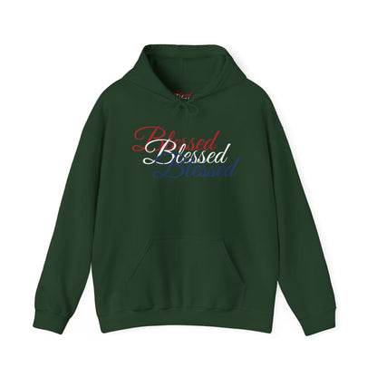 Blessed Hoodie - Patriotic Red White Blue - Unisex Pullover - Front & Back Print - S-5XL