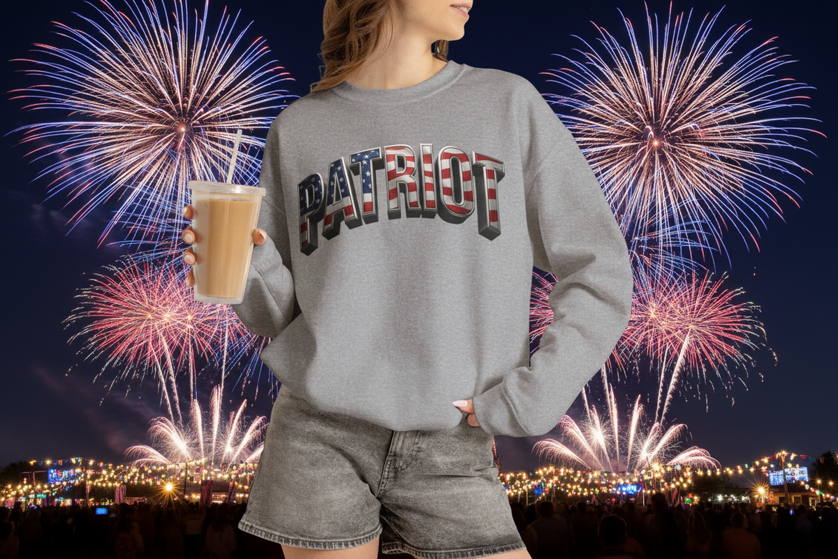 Patriot Fit Life Crewneck Sweatshirt - Arched American Flag 'PATRIOT' Graphic | Unisex S-4XL