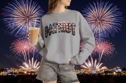 Patriot Fit Life Crewneck Sweatshirt - Arched American Flag 'PATRIOT' Graphic | Unisex S-4XL