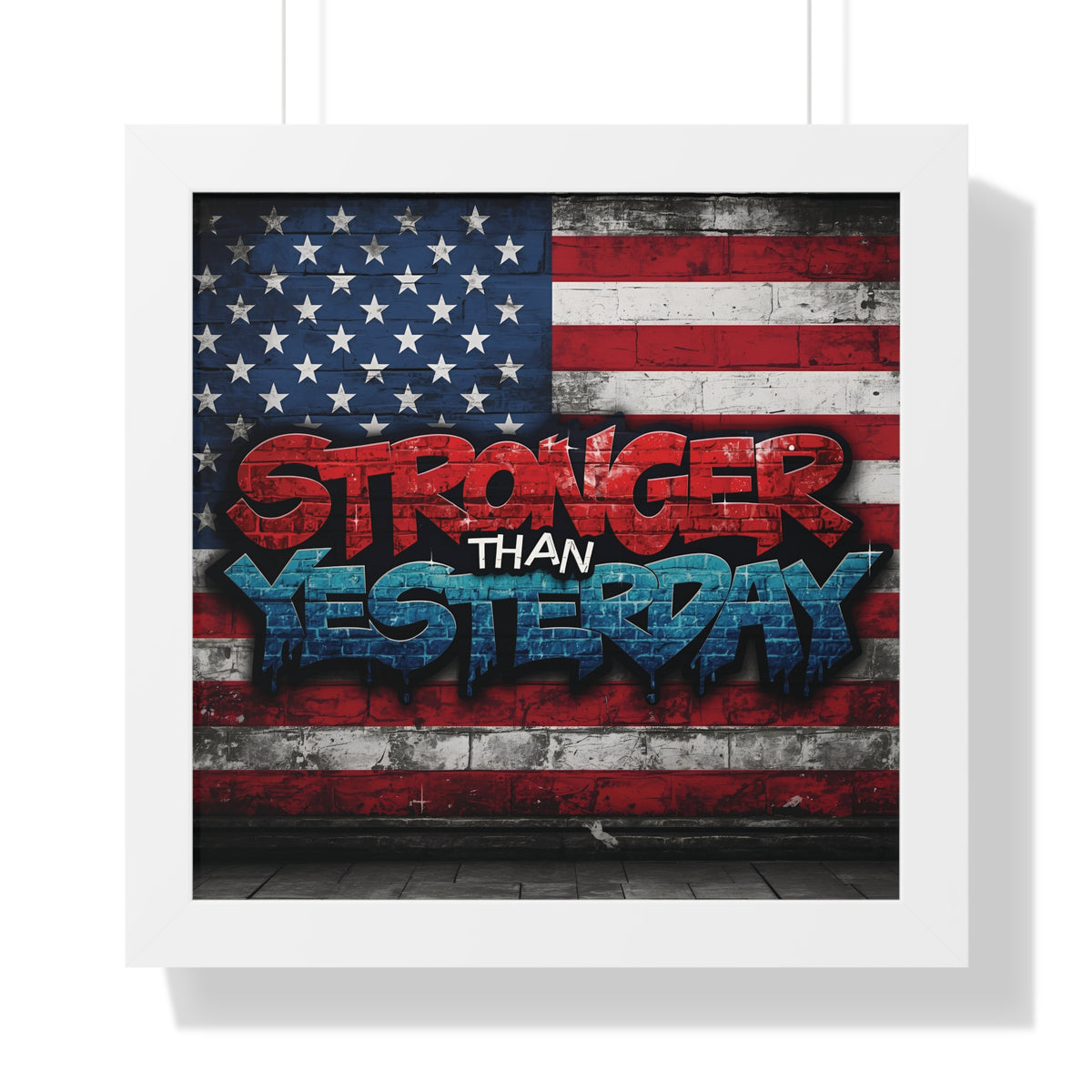 Patriotic Stronger Than Yesterday - Red White Blue - Wall Art Print, Framed Horizontal Poster, Inspirational Home Decor, Gift for Veterans, Americana Decor, Motivational Art