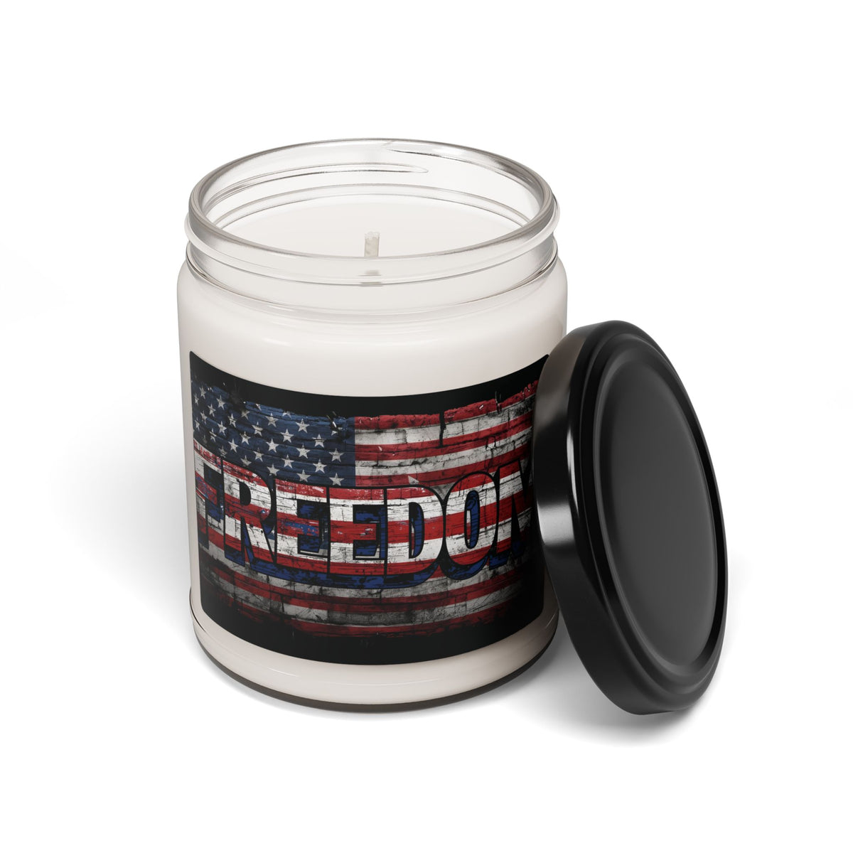Freedom Scented Soy Candle - 9oz - Vintage American Flag - Patriotic Red White Blue - Eco-Friendly Gift