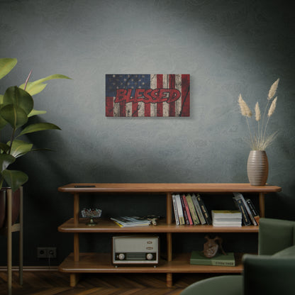 Blessed Canvas Wall Art - Vintage American Flag - Gallery Wrapped - Patriotic Americana Decor - Rustic Flag Art - 35 Sizes