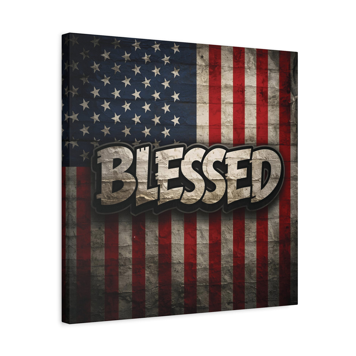 Blessed Vintage American Flag Canvas Wall Art - Patriotic Home Decor