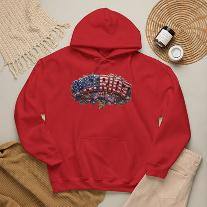 Patriot Christmas Hoodie - Arched PATRIOT Flag & Wreath Americana Graphic | Unisex S-5XL