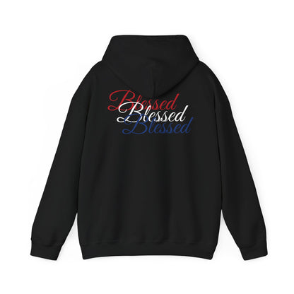 Blessed Hoodie - Patriotic Red White Blue - Unisex Pullover - Front & Back Print - S-5XL