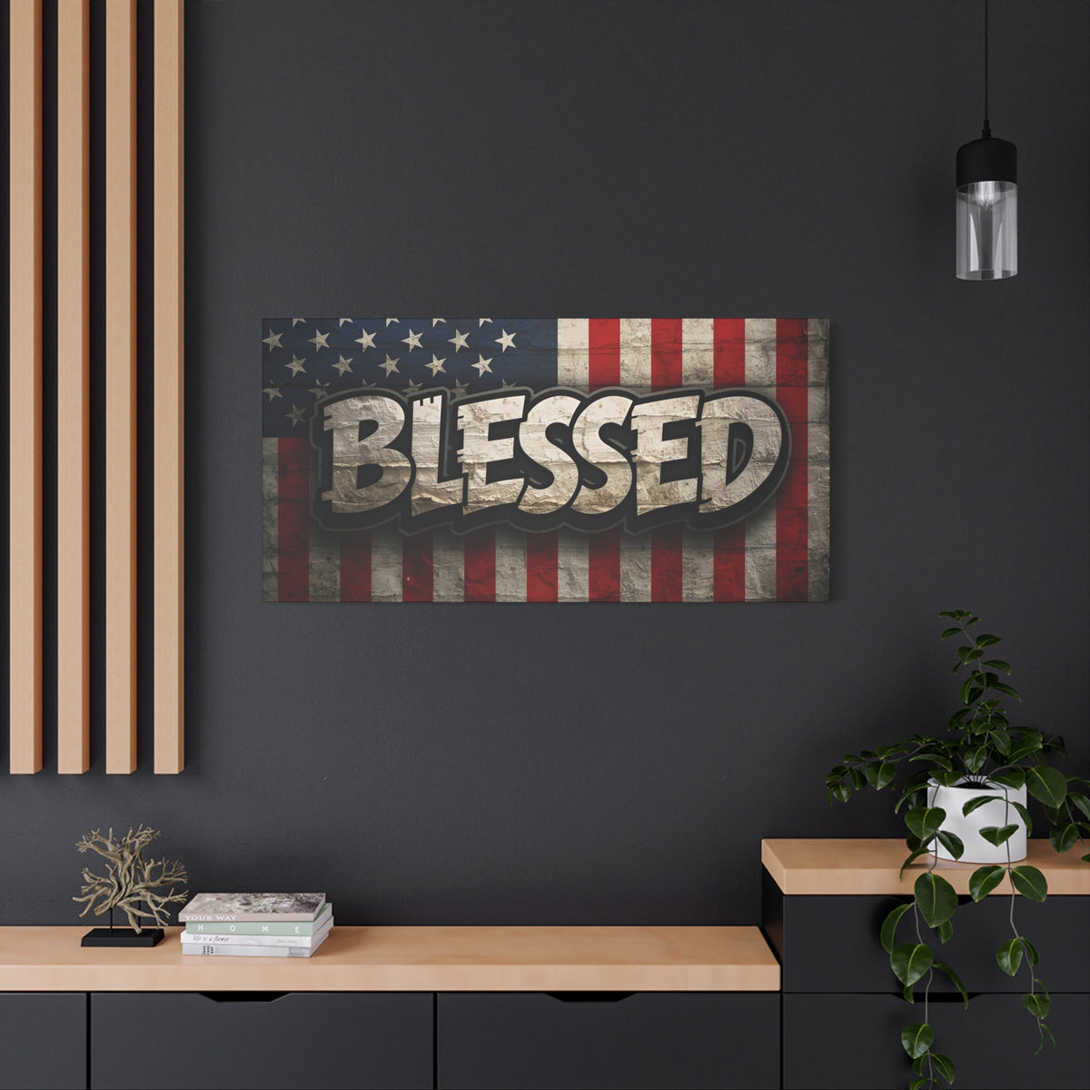 Blessed Vintage American Flag Canvas Wall Art - Patriotic Home Decor