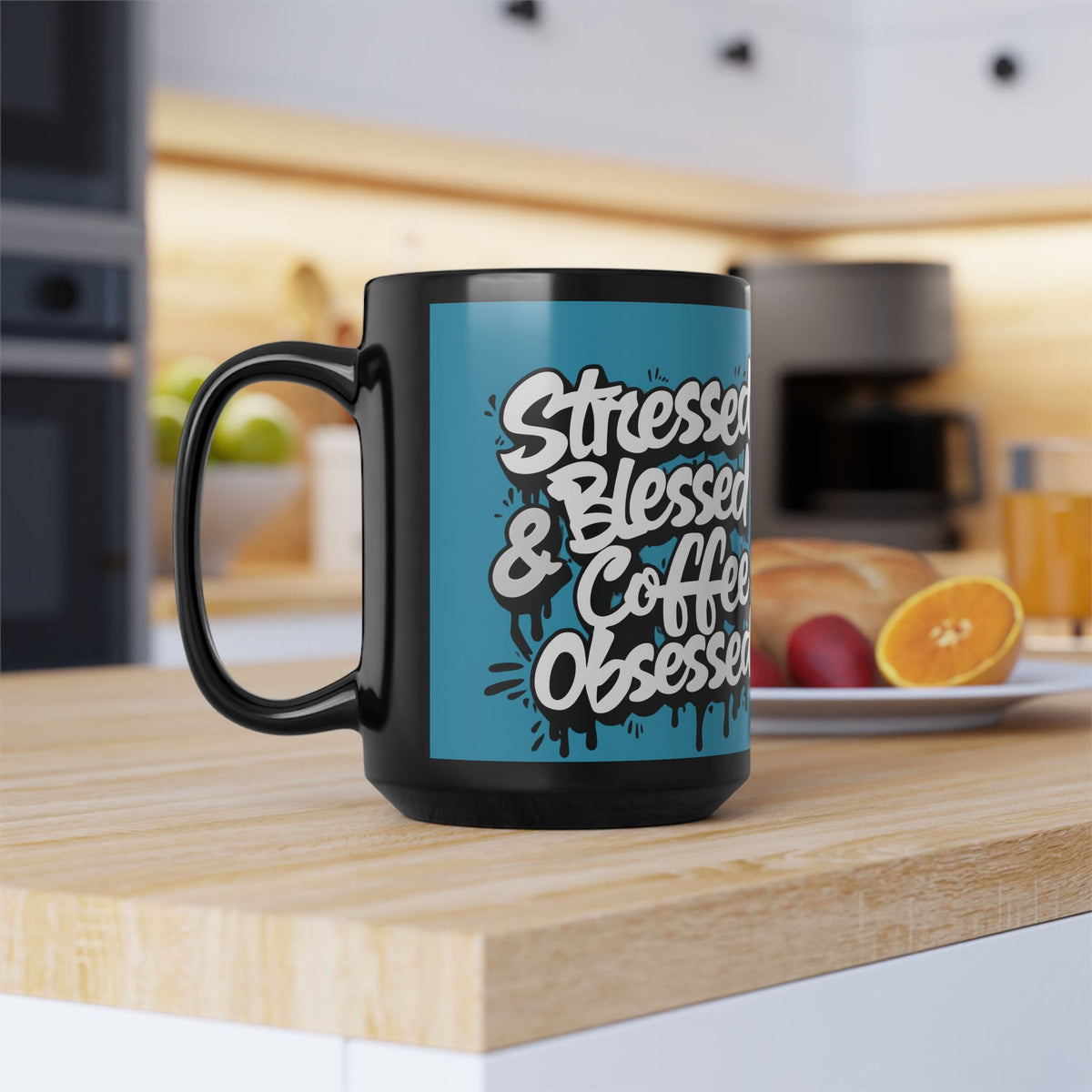 Stressed Blessed & Coffee Obsessed Mug - Black Ceramic - 11oz/15oz