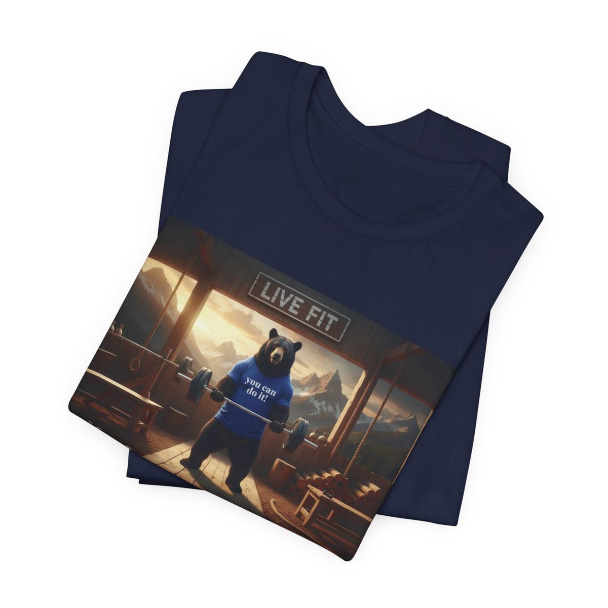 LIVE FIT Bear Graphic Tee - Motivational Gym Workout T-Shirt - Unisex Fitness Apparel