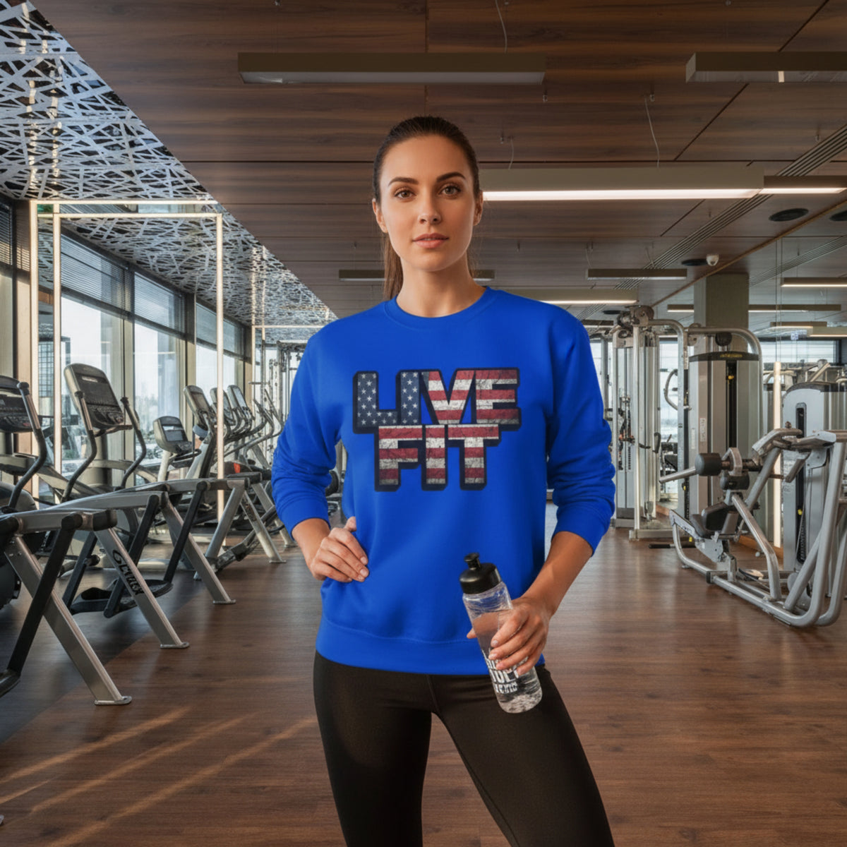 Patriotic Fitness Sweatshirt - American Flag LIVE FIT Design - Red White Blue Crewneck - Unisex S-3XL