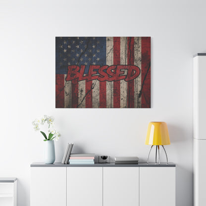Blessed Canvas Wall Art - Vintage American Flag - Gallery Wrapped - Patriotic Americana Decor - Rustic Flag Art - 35 Sizes