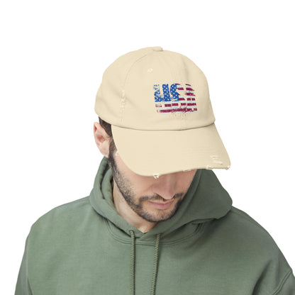 USA Distressed Flag Cap - Unisex Cotton Twill Hat - Patriotic Headwear
