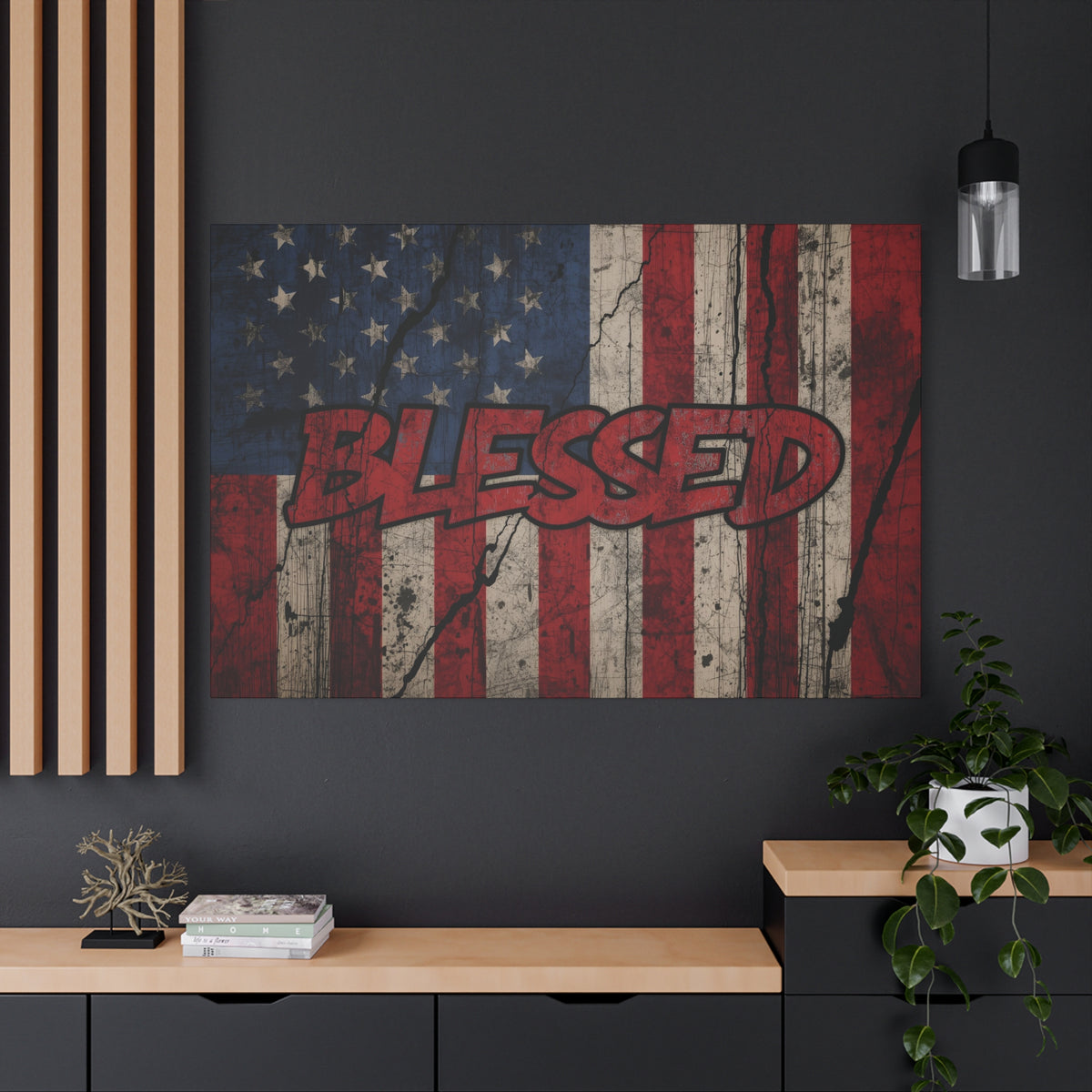 Blessed Canvas Wall Art - Vintage American Flag - Gallery Wrapped - Patriotic Americana Decor - Rustic Flag Art - 35 Sizes