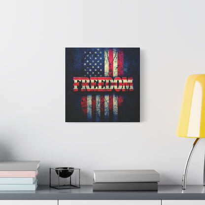 Freedom Canvas Wall Art - Patriotic Vintage American Flag - Gallery Wrapped - Red White Blue - 35 Sizes Available