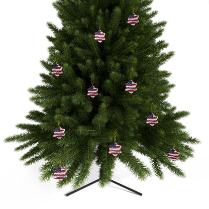 Patriotic Ceramic Ornaments - Blessed Design - American Flag Backdrop - Red White & Blue Blessed Print Design - (Multi-Pack) Options (1, 3, 5, or 10 pieces)