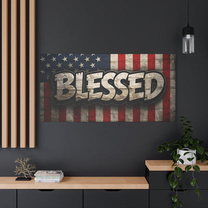 Blessed Vintage American Flag Canvas Wall Art - Patriotic Home Decor
