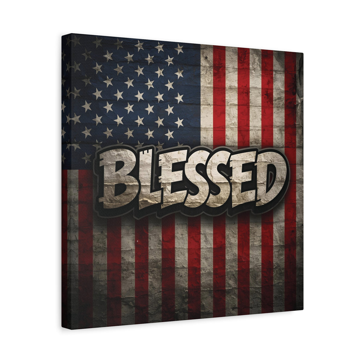 Blessed Vintage American Flag Canvas Wall Art - Patriotic Home Decor