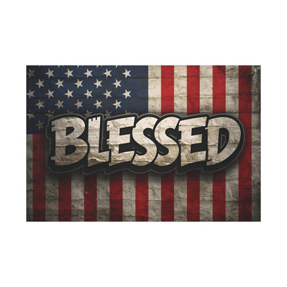 Blessed Vintage American Flag Canvas Wall Art - Patriotic Home Decor