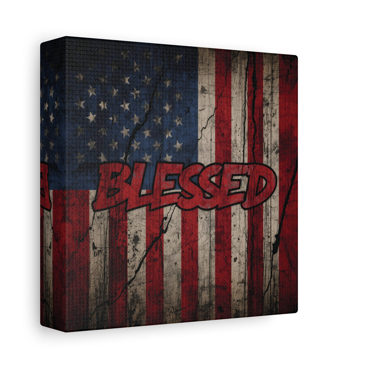 Blessed Canvas Wall Art - Vintage American Flag - Gallery Wrapped - Patriotic Americana Decor - Rustic Flag Art - 35 Sizes