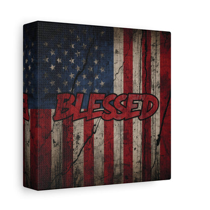 Blessed Canvas Wall Art - Vintage American Flag - Gallery Wrapped - Patriotic Americana Decor - Rustic Flag Art - 35 Sizes