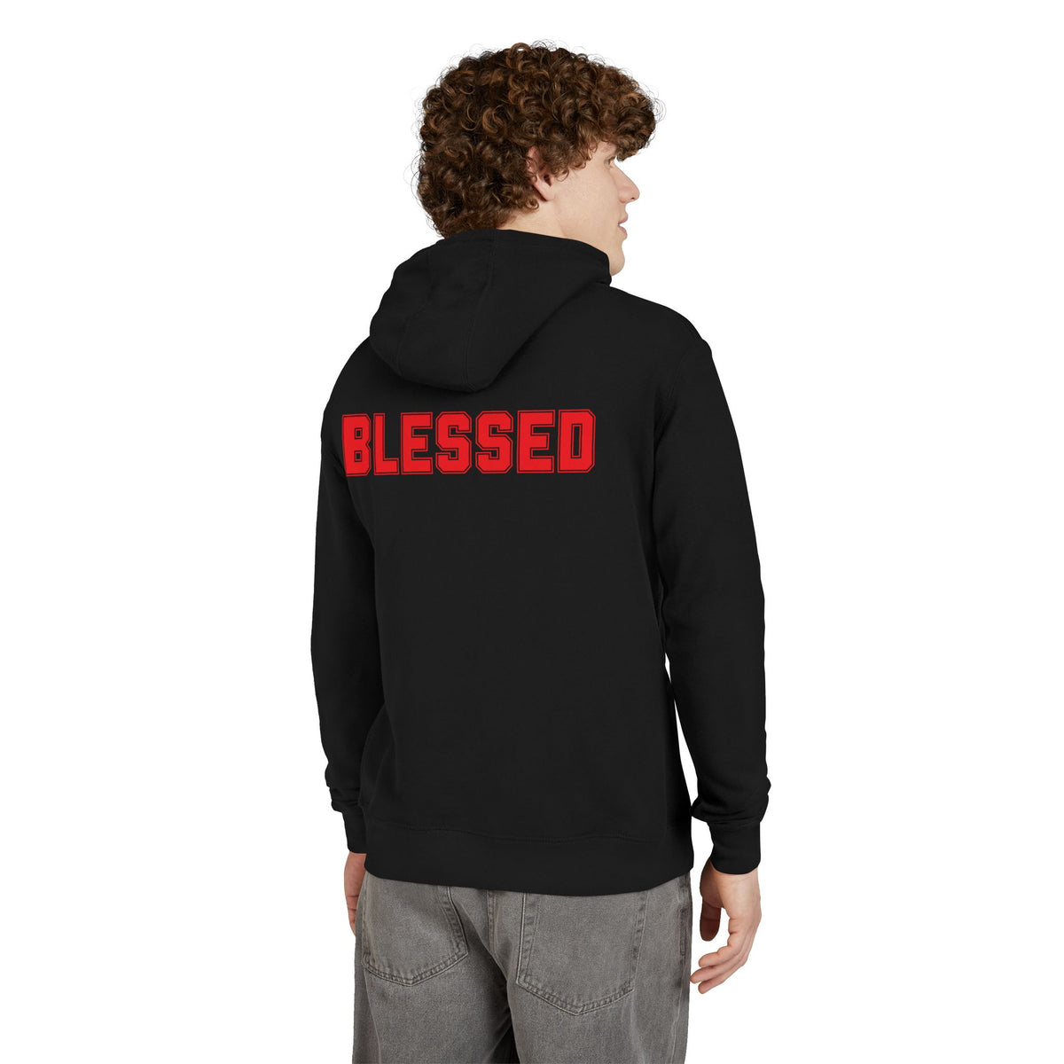Blessed Hoodie - Red Text - Black Pullover Sweatshirt - Faith Apparel - Unisex XS-3XL