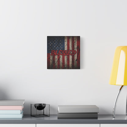 Blessed Canvas Wall Art - Vintage American Flag - Gallery Wrapped - Patriotic Americana Decor - Rustic Flag Art - 35 Sizes
