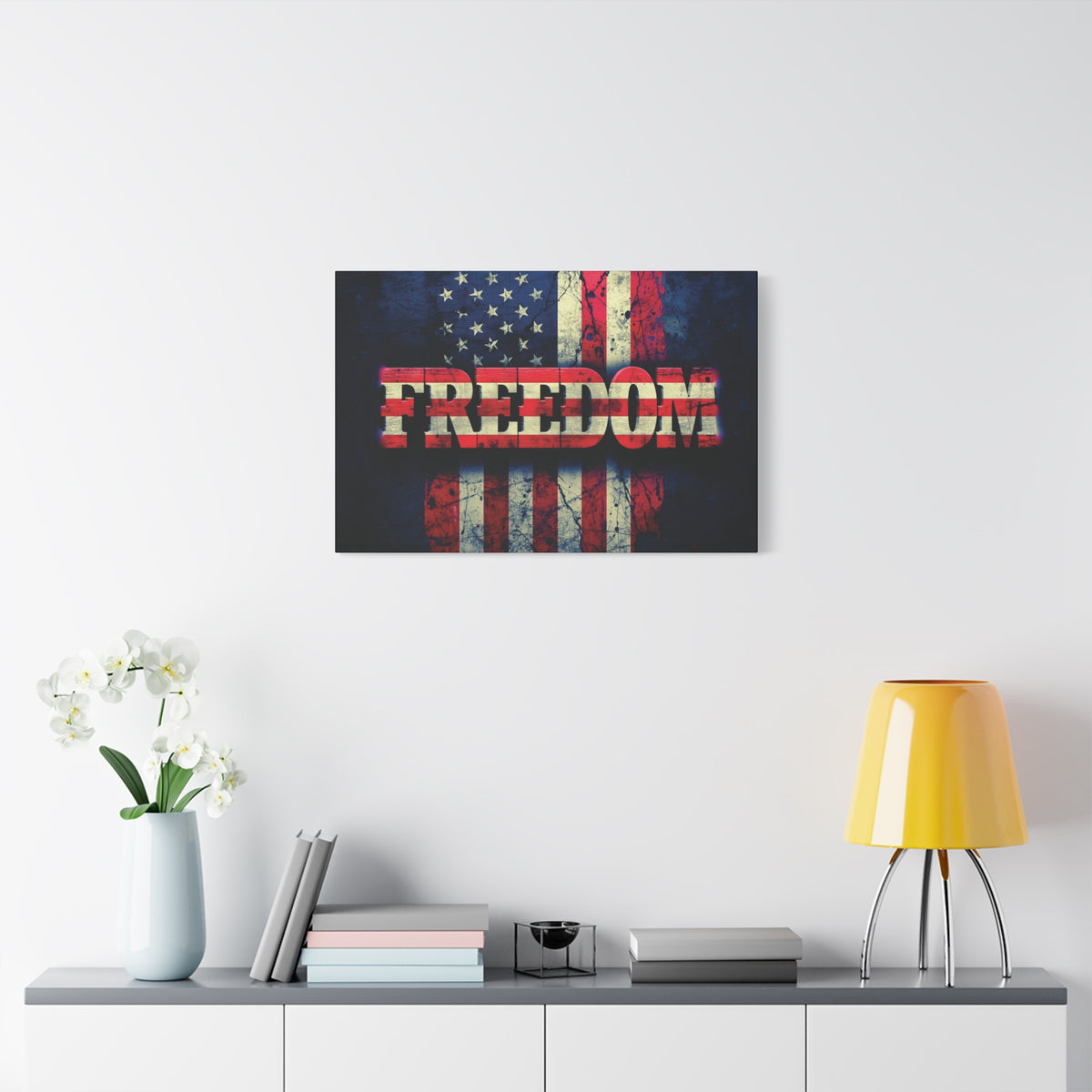 Freedom Canvas Wall Art - Patriotic Vintage American Flag - Gallery Wrapped - Red White Blue - 35 Sizes Available