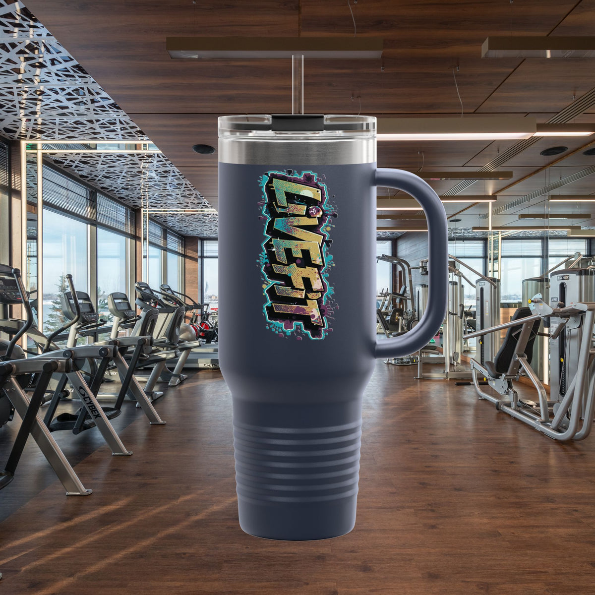 Insulated Travel Mug - Live Fit - 40oz Fitness Water Bottle - Gym Coffee Cup - Durable Travel Tumbler - Motivational Drinkware