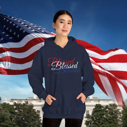 Blessed Hoodie - Patriotic Red White Blue - Unisex Pullover - Front & Back Print - S-5XL