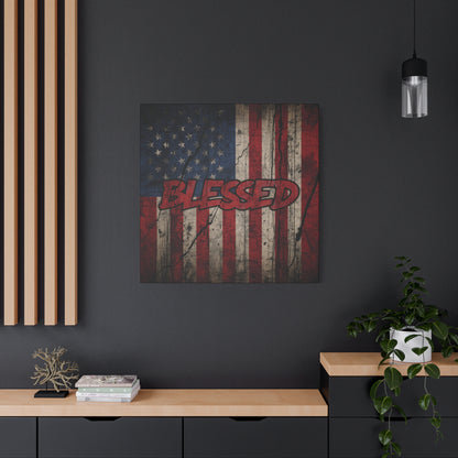 Blessed Canvas Wall Art - Vintage American Flag - Gallery Wrapped - Patriotic Americana Decor - Rustic Flag Art - 35 Sizes