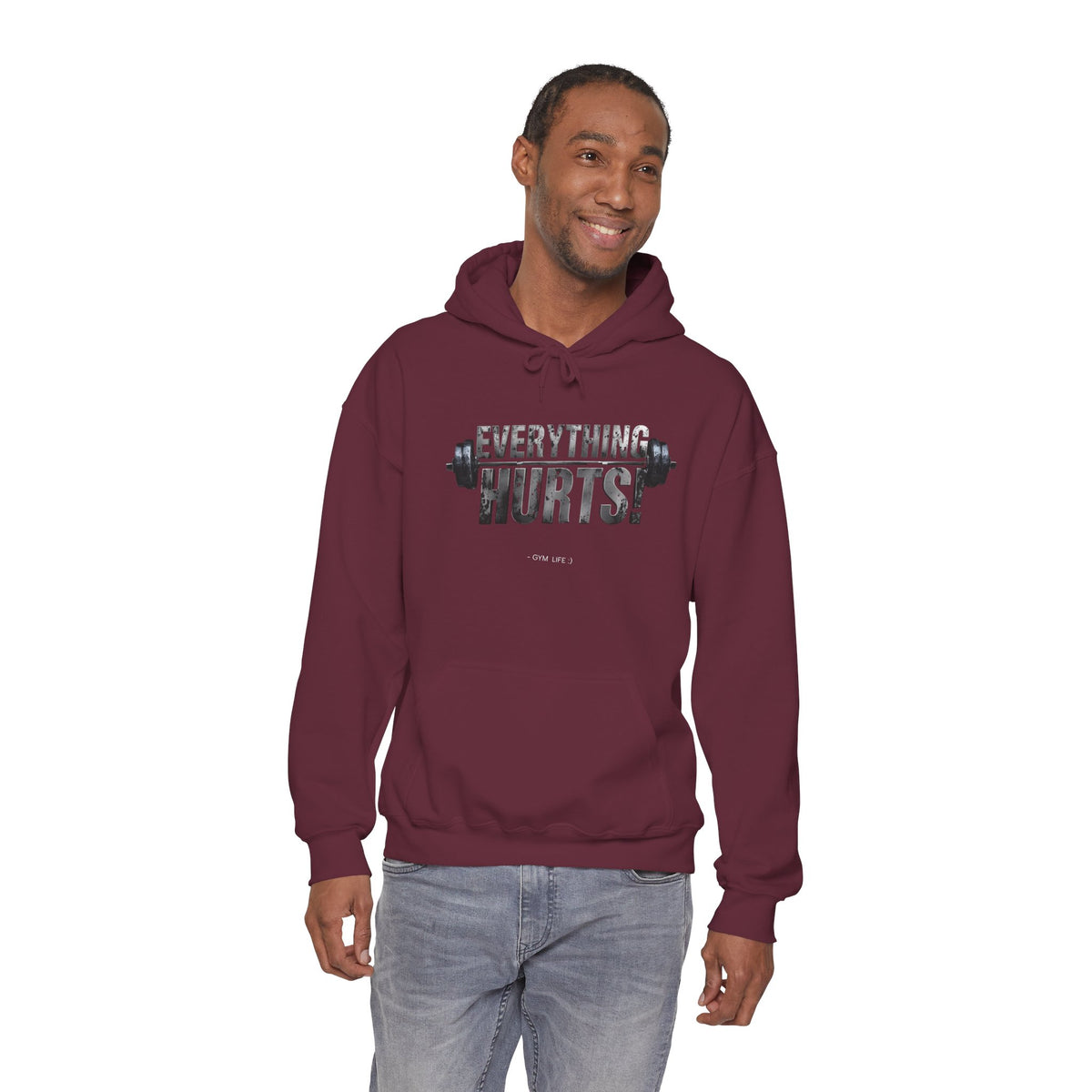 Everything Hurts! Gym Life Workout Hoodie - Funny Fitness Sweatshirt - Barbell Design - S-5XL