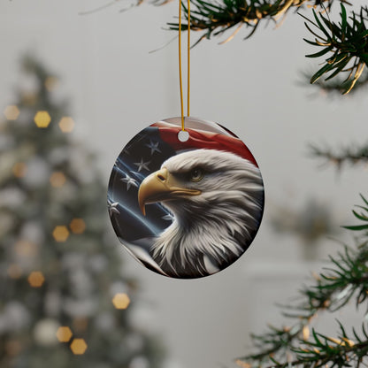Patriotic Eagle Ornaments - American Flag Backdrop - 2 Sided Same Pic -