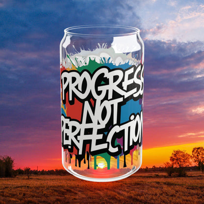 Sipper Glass  16oz - Vibrant - Progress  Not  Perfection  Design