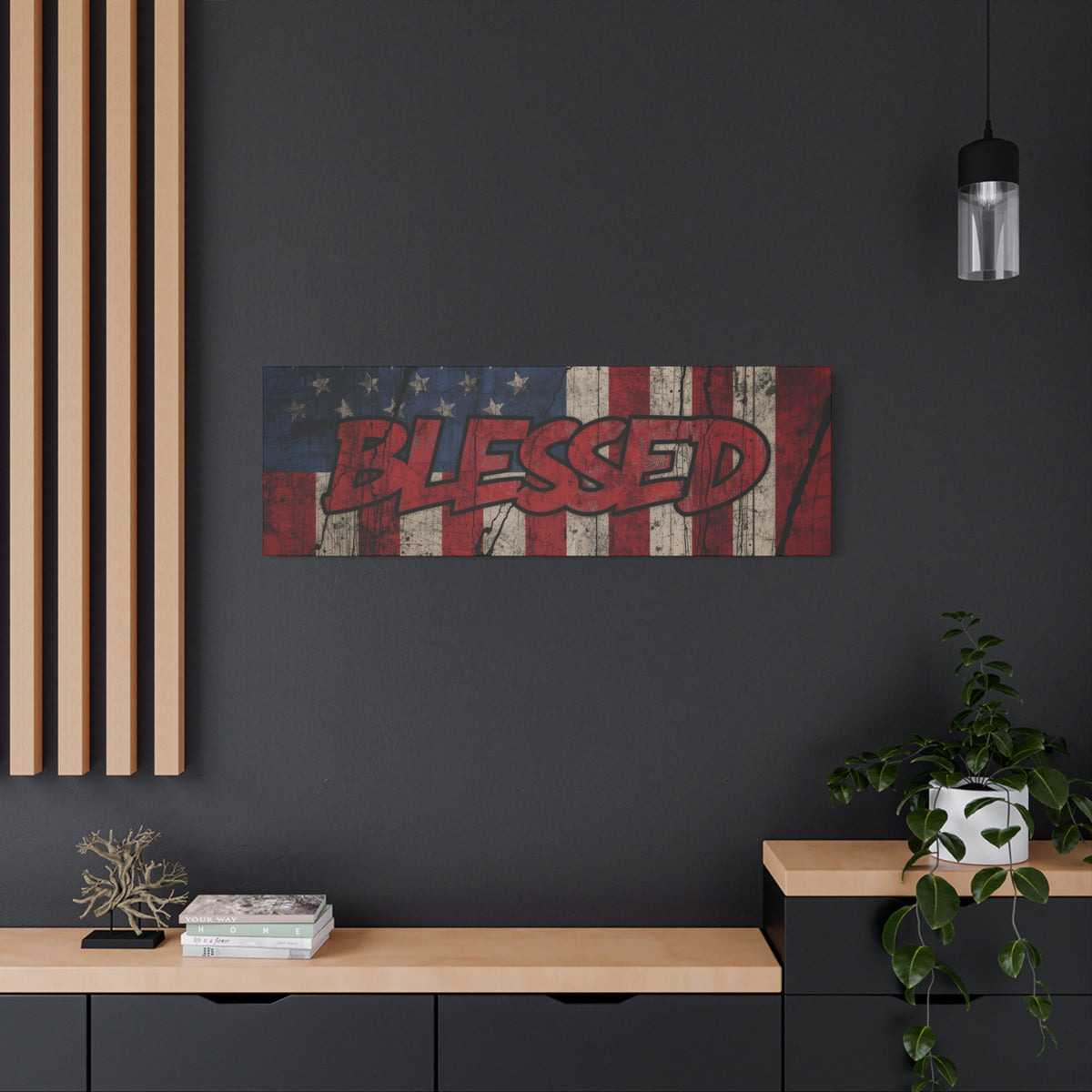 Blessed Canvas Wall Art - Vintage American Flag - Gallery Wrapped - Patriotic Americana Decor - Rustic Flag Art - 35 Sizes