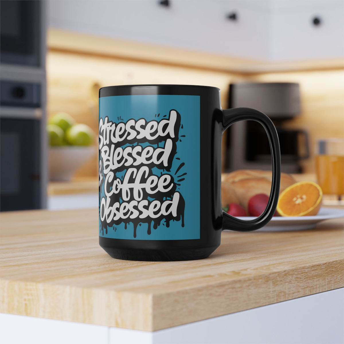 Stressed Blessed & Coffee Obsessed Mug - Black Ceramic - 11oz/15oz