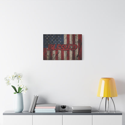 Blessed Canvas Wall Art - Vintage American Flag - Gallery Wrapped - Patriotic Americana Decor - Rustic Flag Art - 35 Sizes